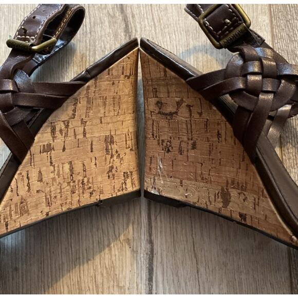 Lauren Ralph Lauren Brown Woven Leather Cork Wedge Sandal Size 8.5 Boho Western - Picture 4 of 7